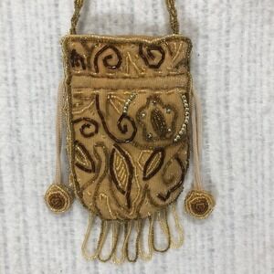 Beaded Purse Vintage Evening Bag Mini Handbag‎ Gold Party Prom Unique
